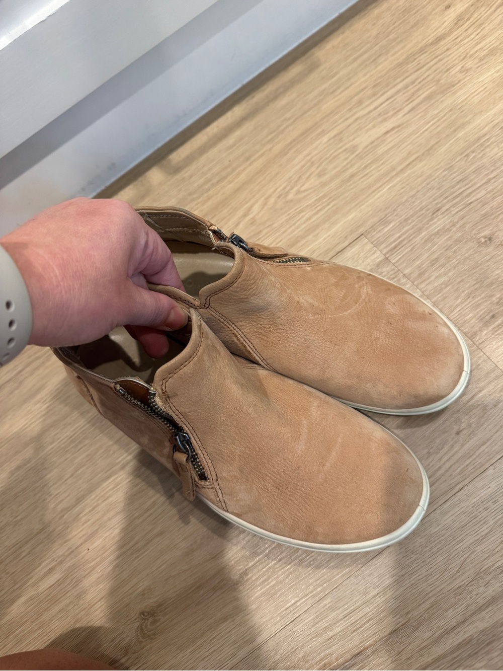 Ecco Suede Slip-On Sneakers in Tan